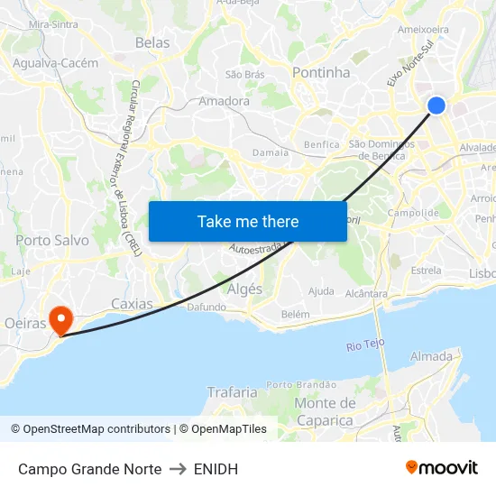 Campo Grande Norte to ENIDH map