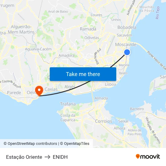 Estação Oriente to ENIDH map
