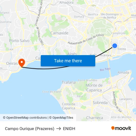 Campo Ourique (Prazeres) to ENIDH map