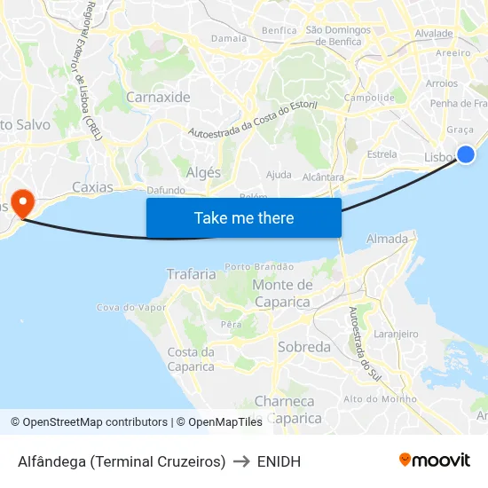 Alfândega (Terminal Cruzeiros) to ENIDH map