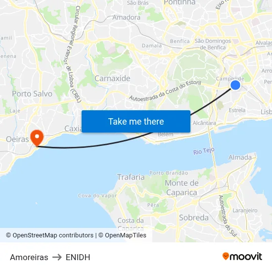 Amoreiras to ENIDH map