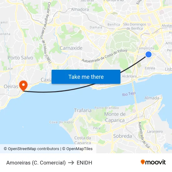 Amoreiras (C. Comercial) to ENIDH map