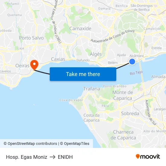 Hosp. Egas Moniz to ENIDH map