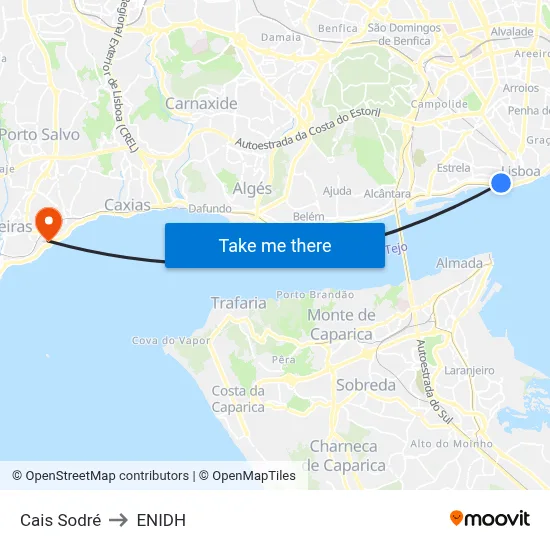 Cais Sodré to ENIDH map