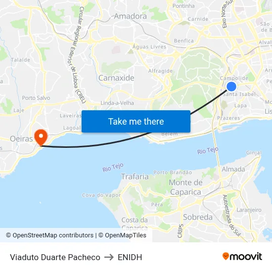 Viaduto Duarte Pacheco to ENIDH map