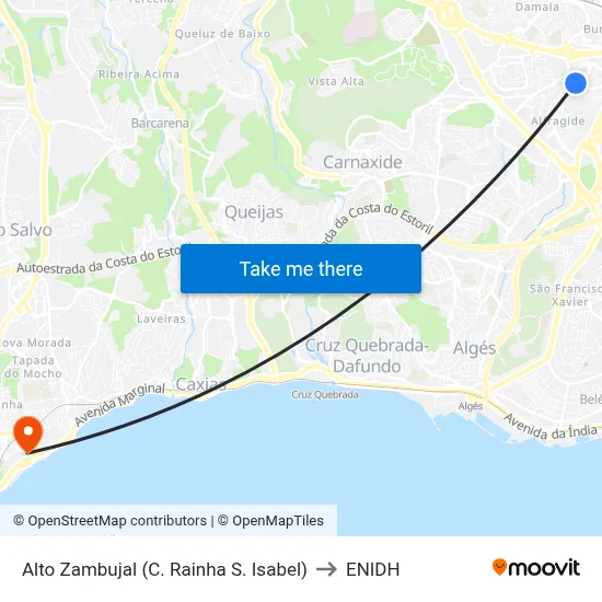 Alto Zambujal (C. Rainha S. Isabel) to ENIDH map