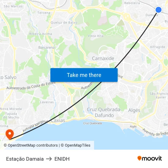 Estação Damaia to ENIDH map