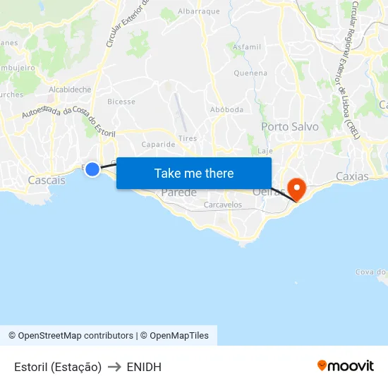 Estoril (Estação) to ENIDH map