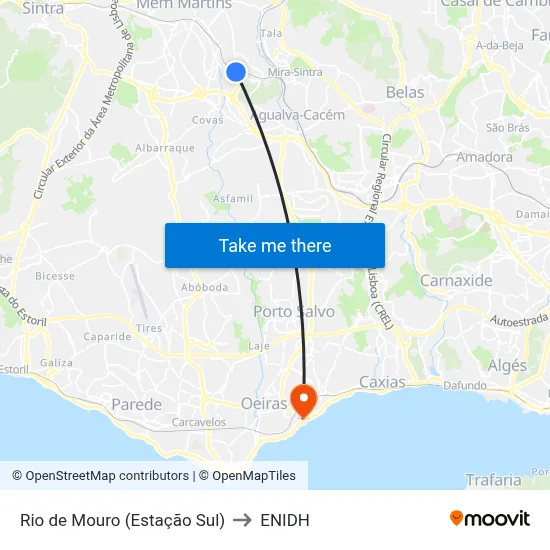 Rio de Mouro (Estação Sul) to ENIDH map