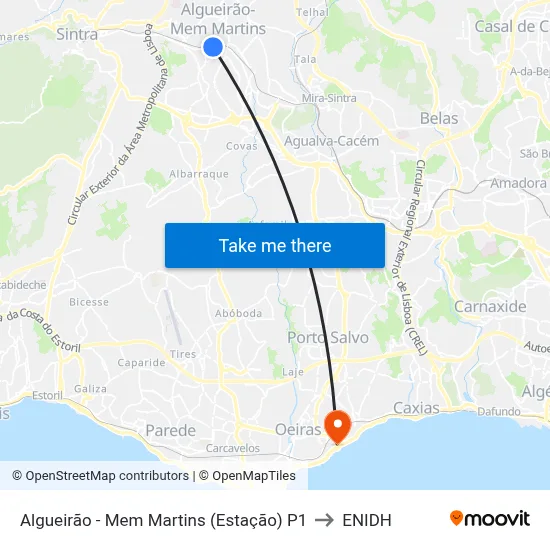 Algueirão - Mem Martins (Estação) P1 to ENIDH map