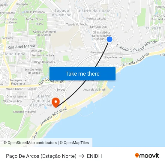 Paço De Arcos (Estação Norte) to ENIDH map