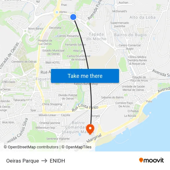 Oeiras Parque to ENIDH map