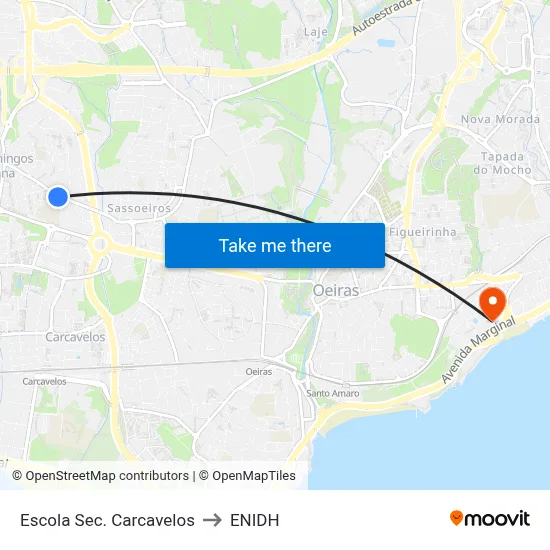Escola Sec. Carcavelos to ENIDH map