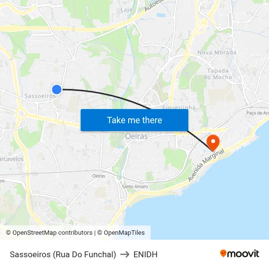 Sassoeiros (Rua Do Funchal) to ENIDH map