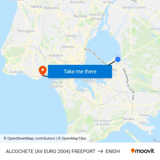 ALCOCHETE (AV EURO 2004) FREEPORT to ENIDH map
