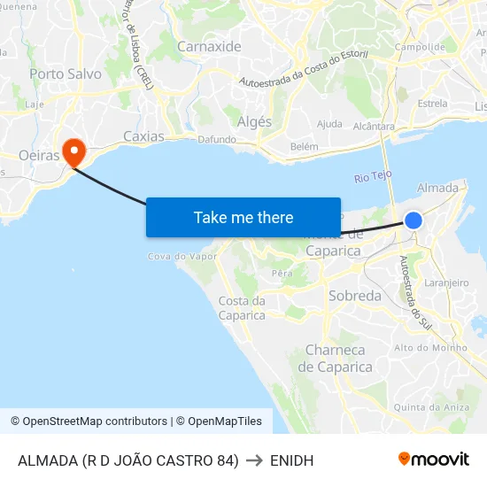 ALMADA (R D JOÃO CASTRO 84) to ENIDH map