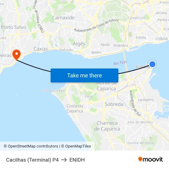 Cacilhas (Terminal) P4 to ENIDH map