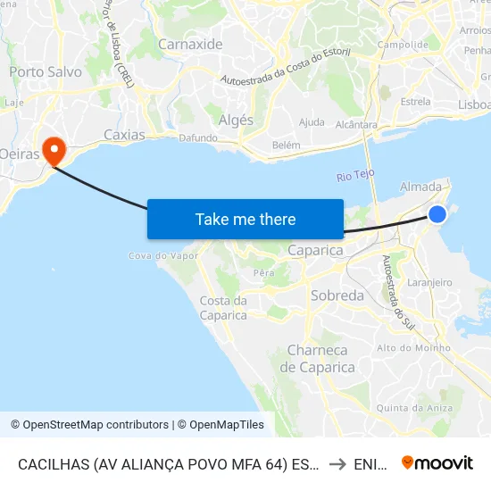CACILHAS (AV ALIANÇA POVO MFA 64) ESCOLA to ENIDH map