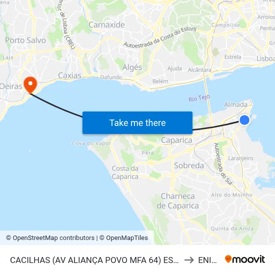 CACILHAS (AV ALIANÇA POVO MFA 64) ESCOLA to ENIDH map