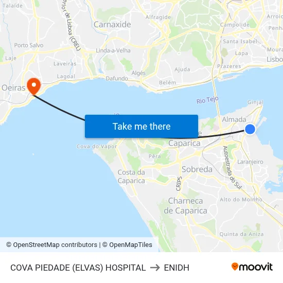 COVA PIEDADE (ELVAS) HOSPITAL to ENIDH map