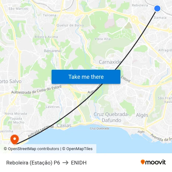 Reboleira (Estação) P6 to ENIDH map