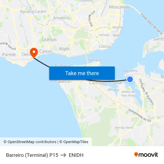 Barreiro (Terminal) P15 to ENIDH map