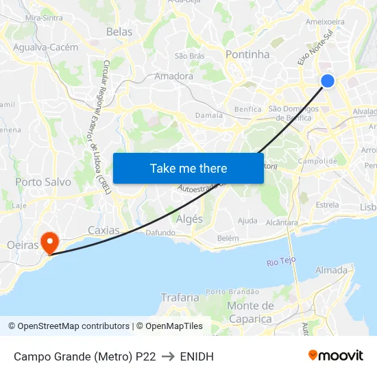 Campo Grande (Metro) P22 to ENIDH map
