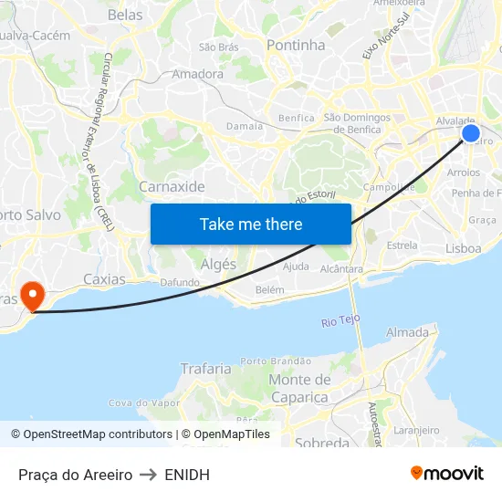 Praça do Areeiro to ENIDH map