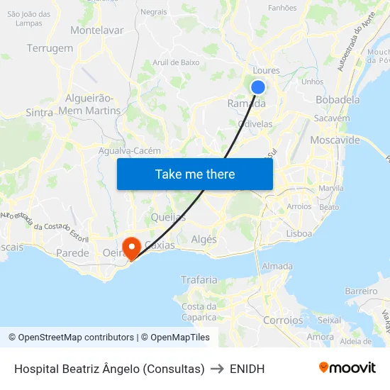 Hospital Beatriz Ângelo (Consultas) to ENIDH map