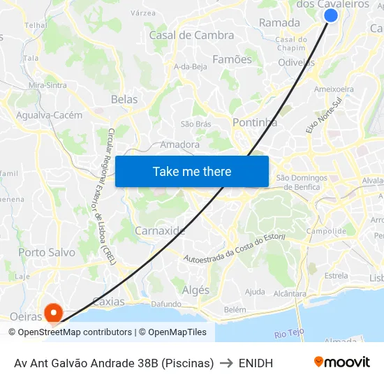 Av Ant Galvão Andrade 38B (Piscinas) to ENIDH map