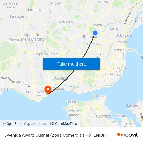 Avenida Álvaro Cunhal (Zona Comercial) to ENIDH map