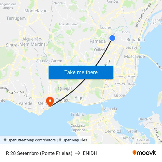 R 28 Setembro (Ponte Frielas) to ENIDH map