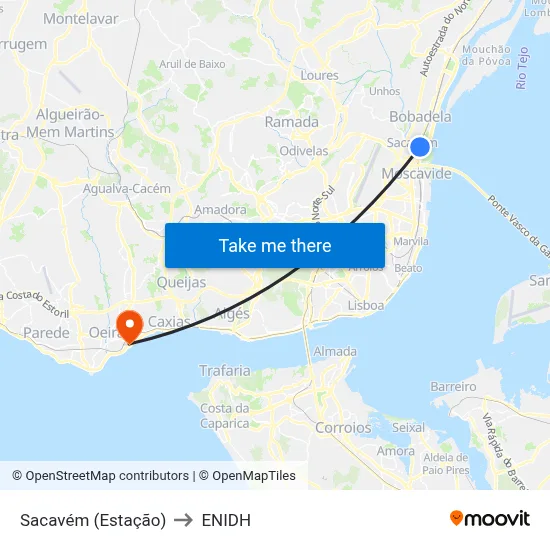 Sacavém (Estação) to ENIDH map