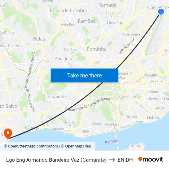 Lgo Eng Armando Bandeira Vaz (Camarate) to ENIDH map