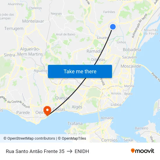 Rua Santo Antão Frente 35 to ENIDH map