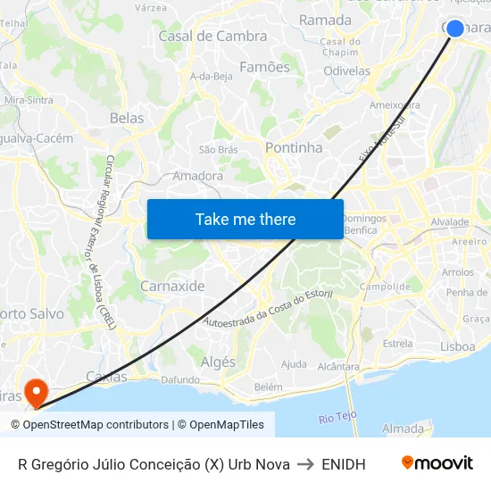 R Gregório Júlio Conceição (X) Urb Nova to ENIDH map