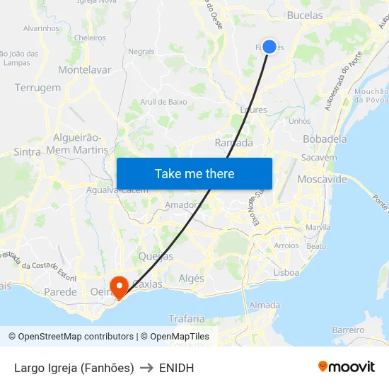 Largo Igreja (Fanhões) to ENIDH map