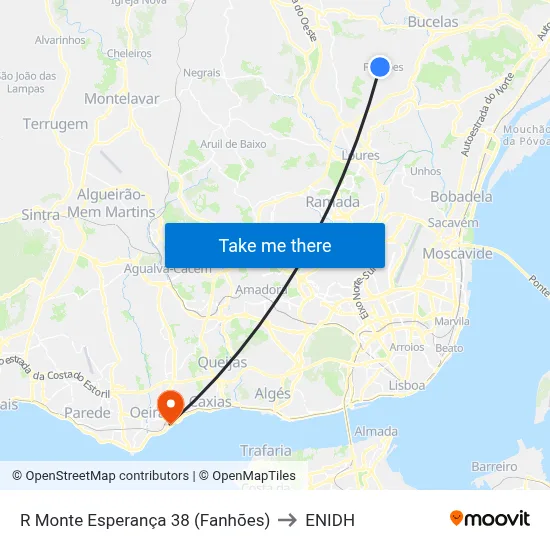 R Monte Esperança 38 (Fanhões) to ENIDH map