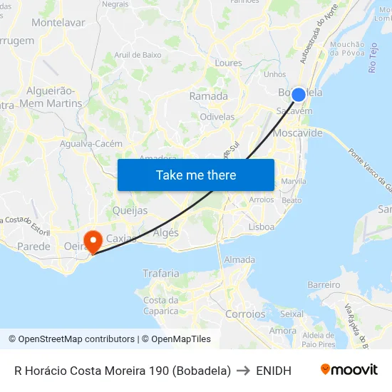 R Horácio Costa Moreira 190 (Bobadela) to ENIDH map