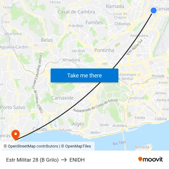 Estr Militar 28 (B Grilo) to ENIDH map