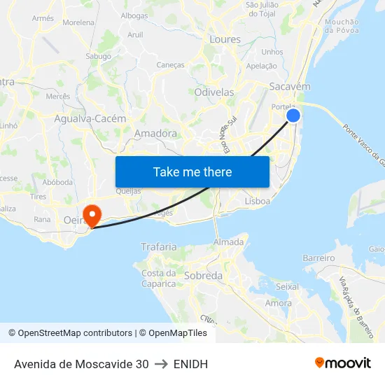 Avenida de Moscavide 30 to ENIDH map
