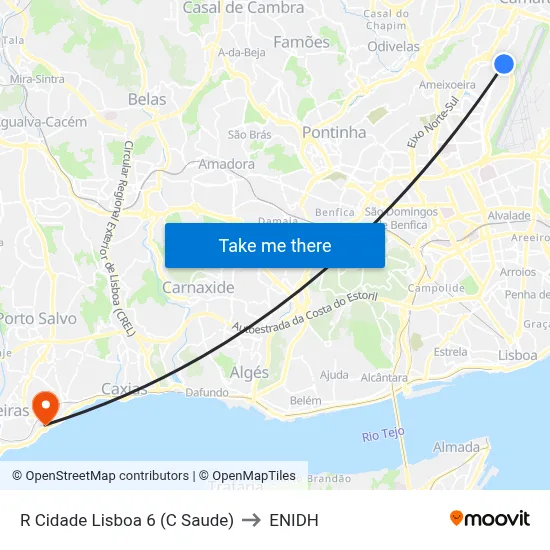 R Cidade Lisboa 6 (C Saude) to ENIDH map