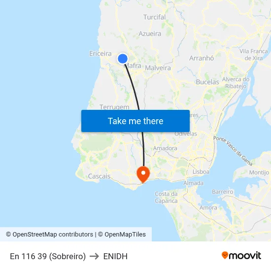 En 116 39 (Sobreiro) to ENIDH map