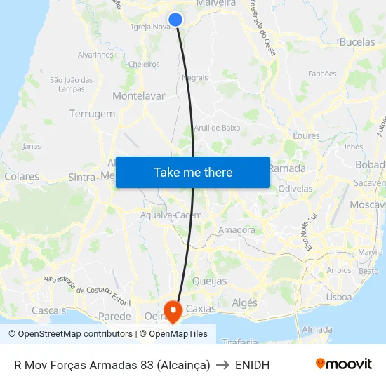 R Mov Forças Armadas 83 (Alcainça) to ENIDH map