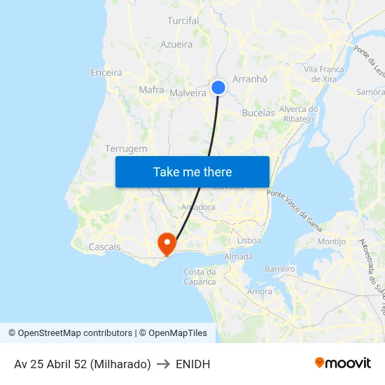 Av 25 Abril 52 (Milharado) to ENIDH map