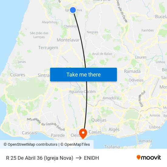 R 25 De Abril 36 (Igreja Nova) to ENIDH map