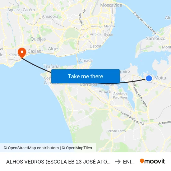 ALHOS VEDROS (ESCOLA EB 23 JOSÉ AFONSO) to ENIDH map