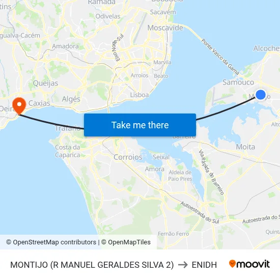 MONTIJO (R MANUEL GERALDES SILVA 2) to ENIDH map