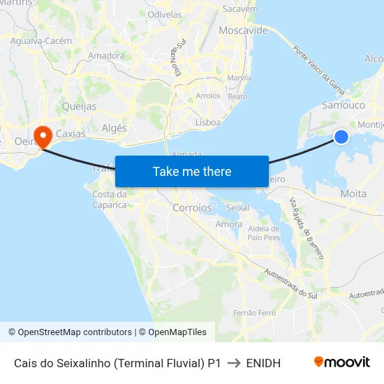 Cais do Seixalinho (Terminal Fluvial) P1 to ENIDH map