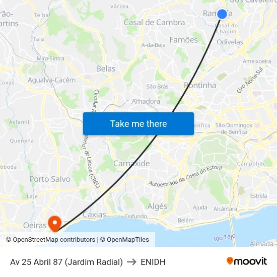 Av 25 Abril 87 (Jardim Radial) to ENIDH map